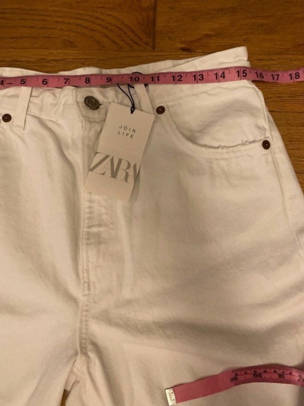 Zara, women’s white cotton high rise straight let frayed hem jeans size 10 - Picture 7 of 9